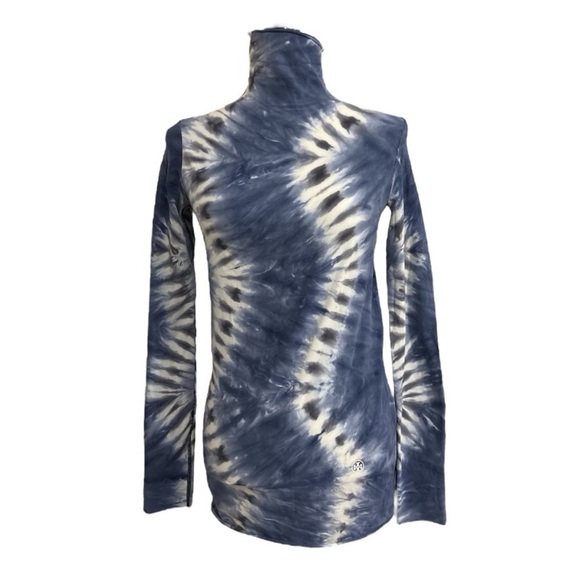 Tory Burch Sport Tissue-Seamless Long Sleeve‎ Shibori Navy Black Tie-Dye Top L - Picture 1 of 10